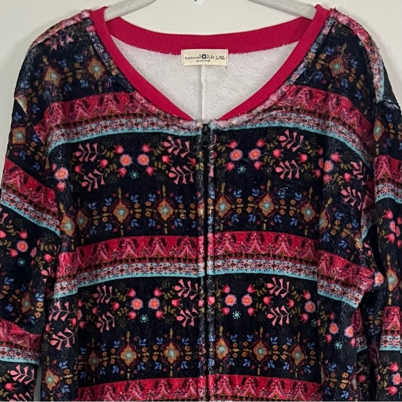 Natural Life Plush Fleece One Piece Pajamas Boho Print L/XL Cabincore Loungewear - Picture 6 of 13